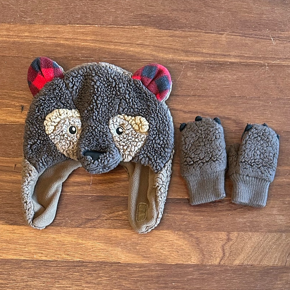 3/$15 GAP Baby Bear Trapper Hat & Matching Mittens Set Size XS/S 12-24 Months